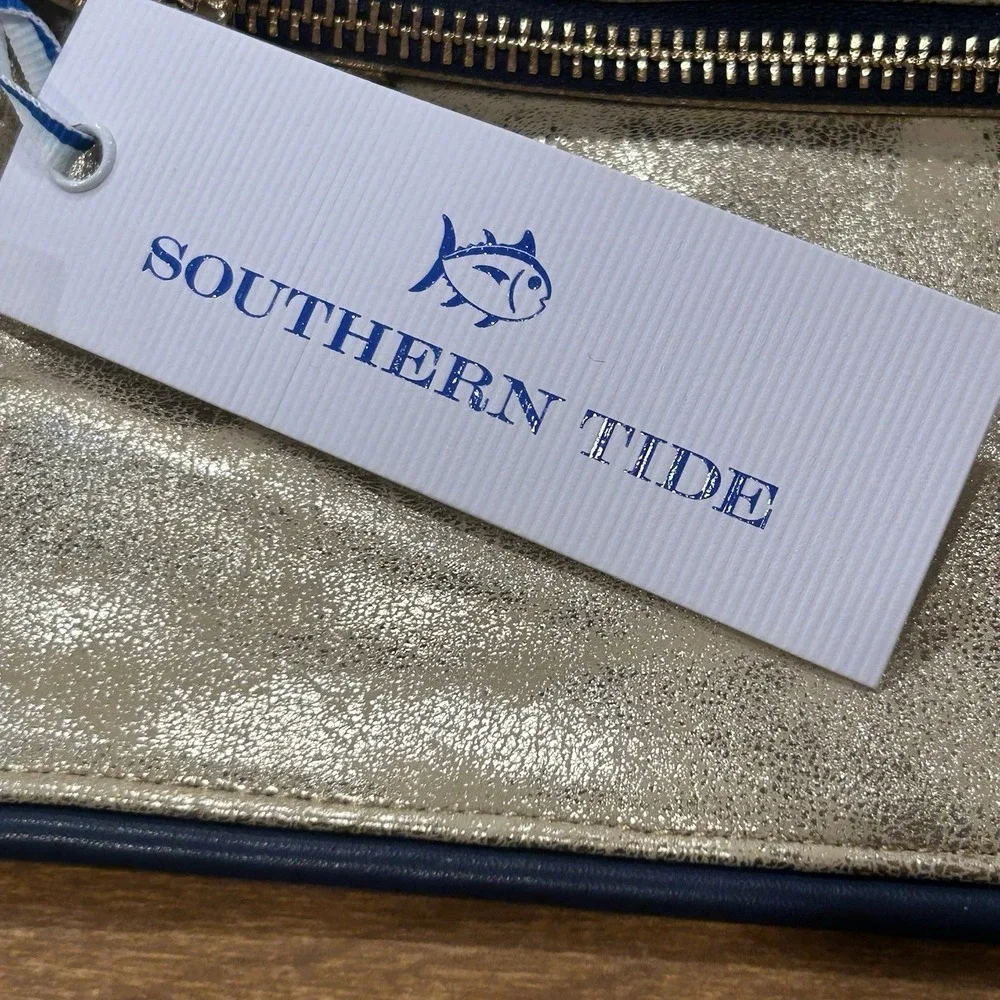 Southern Tide Clutch Womens Zipper Magnetic Gold Metallic Purse Bag Wristlet NWT